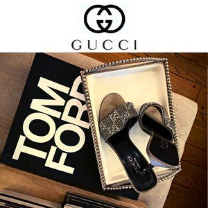 Gucci by Tom Ford Crystal Silver G Logo Monogram High Heel Slides